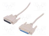 Cable; D-Sub 25pin socket,D-Sub 25pin plug; 5m; beige; Core: Cu DIGITUS