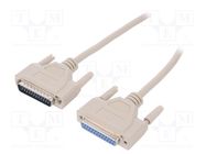 Cable; D-Sub 25pin socket,D-Sub 25pin plug; 3m; beige; Core: Cu DIGITUS