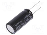 Capacitor: electrolytic; THT; 4700uF; 10VDC; Ø16x35.5mm; ±20% NICHICON