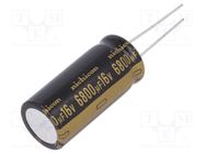 Capacitor: electrolytic; THT; 6800uF; 16VDC; Ø16x35.5mm; ±20% NICHICON