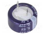 Supercapacitor; THT; 0.22F; 5.5VDC; ±20%; Ø13.5x6.6mm; -25÷70°C BIGCAP