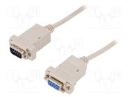 Cable; D-Sub 9pin socket,D-Sub 9pin plug; 2m; beige DIGITUS