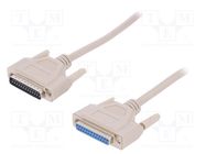 Cable; D-Sub 25pin socket,D-Sub 25pin plug; 10m; beige; Core: Cu DIGITUS