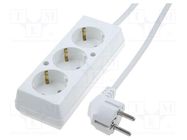 Extension lead; 3x1.5mm2; Schuko; Sockets: 3; PVC; white; Len: 3m JONEX