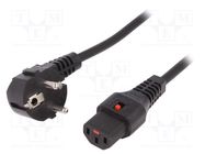 Cable; CEE 7/7 (E/F) plug angled,IEC C13 female; PVC; 3m; black IEC LOCK