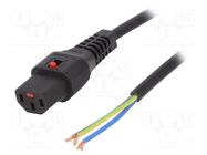 Cable; IEC C13 female,wires; PVC; 1m; with IEC LOCK locking; 10A 