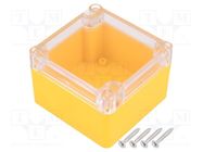 Enclosure: multipurpose; X: 80mm; Y: 82mm; Z: 55mm; ABS; yellow; IP65 KRADEX