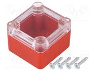 Enclosure: multipurpose; X: 49mm; Y: 51mm; Z: 36mm; ABS; red; gasket KRADEX