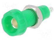 Connector: 4mm banana; socket; 10A; 50VDC; 28.5mm; green; soldered DELTRON