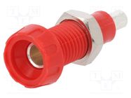 Connector: 4mm banana; socket; 10A; 250VAC; 28.5mm; red; 10mΩ DELTRON