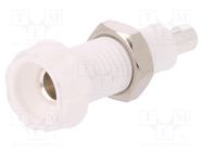 Connector: 4mm banana; socket; 10A; 250VAC; 28.5mm; white; 10mΩ DELTRON