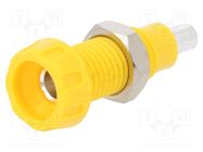 Connector: 4mm banana; socket; 10A; 250VAC; 28.5mm; yellow; 10mΩ DELTRON