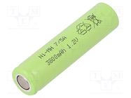 Re-battery: Ni-MH; 7/5A,7/5R23; 1.2V; 3800mAh; Ø16.6x66.2mm JJJ