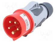 Connector: AC supply 3-phase; plug; male; 16A; 400VAC; IEC 60309 PCE