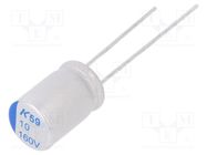 Capacitor: polymer; low ESR; 10uF; 160VDC; ESR: 110mΩ; THT; ±20% KEMET