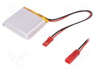 Re-battery: Li-Po; 3.7V; 1580mAh; cables,JST SYR-02T socket CELLEVIA BATTERIES