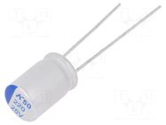 Capacitor: polymer; low ESR; H: 12mm; 220uF; 25VDC; THT; ESR: 25mΩ KEMET