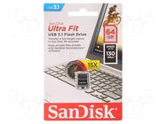 Pendrive; USB 3.2; 64GB; R: 130MB/s; ULTRA FIT; USB A SANDISK