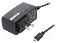 Power supply: switching; mains,plug; 5VDC; 2A; 10W; Out: USB micro SUNNY