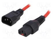 Cable; IEC C13 female,IEC C14 male; PVC; 3m; red; 10A; 250V 