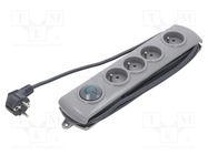 Plug socket strip: protective; Sockets: 4; 230VAC; 10A; grey; 1.5m QOLTEC