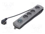 Plug socket strip: protective; Sockets: 4; 230VAC; 10A; grey; 2.5m QOLTEC