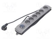 Plug socket strip: protective; Sockets: 6; 230VAC; 10A; grey; 3m QOLTEC