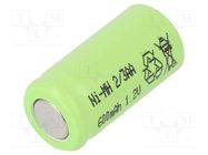 Re-battery: Ni-MH; 2/3AA; 1.2V; 600mAh; Ø13.9x28.1mm JJJ