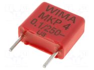 Capacitor: polypropylene; 100nF; 250VDC; 4.5x9.5x10.3mm; THT; ±10% WIMA