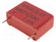 Capacitor: polypropylene; 470nF; Uoper: 630VDC; Uoper max: 630VDC WIMA
