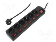 Plug socket strip: supply; Sockets: 6; 250VAC; 16A; black; 1.5m LOGILINK