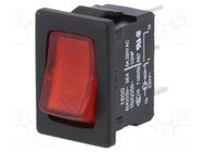 ROCKER; SPST; Pos: 2; ON-OFF; 10A/250VAC; red; IP40; LED; 100mΩ Marquardt