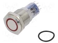 Switch: vandal resistant; DPDT; 3A/250VAC; IP67; ON-(ON); red BULGIN
