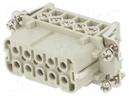 Connector: HDC; contact insert; female; HA; PIN: 10; 16A; 250V; 10+PE TE Connectivity
