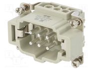 Connector: HDC; contact insert; male; HE; PIN: 6; 6+PE; size 3; 16A TE Connectivity