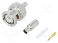 Connector: BNC; plug; male; straight; 50Ω; crimped; for cable; POM AMPHENOL RF