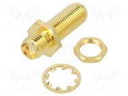 Coupler; SMA female,both sides; straight; 50Ω; PTFE; gold-plated 