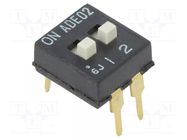 Switch: DIP-SWITCH; Poles number: 2; ON-OFF; 0.1A/24VDC; Pos: 2; THT TE Connectivity