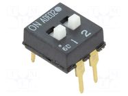 Switch: DIP-SWITCH; Poles number: 2; ON-OFF; 0.1A/24VDC; Pos: 2; THT TE Connectivity