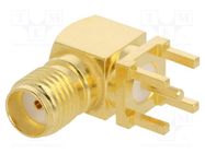 Connector: SMA; plug; female; angled 90°; 50Ω; THT; for cable; PTFE AMPHENOL RF