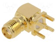 Connector: SMA; plug; female; angled 90°; 50Ω; THT; for cable; PTFE AMPHENOL RF