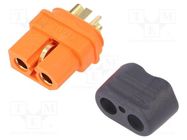 Connector: DC supply; plug; XT60; female; PIN: 3; for cable; orange 