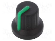 Knob; with pointer; rubber,plastic; Øshaft: 6mm; Ø16x15.1mm; black CLIFF