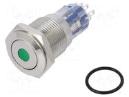 Switch: vandal resistant; DPDT; 3A/250VAC; IP67; ON-(ON); green BULGIN