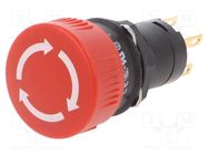 Switch: emergency stop; 16mm; Stabl.pos: 2; NC + NO; red; none; IP65 