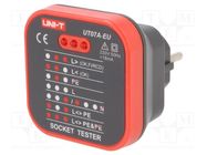 Tester: power socket; LEDs; 50÷60Hz; 230VAC; Plug: EU UNI-T