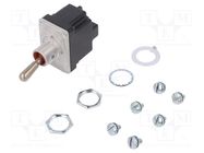 Switch: toggle; Pos: 3; DPDT; (ON)-OFF-ON; 6A/230VAC; 18A/28VDC HONEYWELL