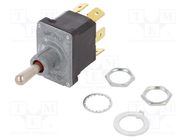 Switch: toggle; Pos: 3; DPDT; (ON)-OFF-(ON); 6A/230VAC; 18A/28VDC HONEYWELL