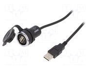 USB socket; 22mm; IP65; on panel; Len: 1.5m; plastic EMAS