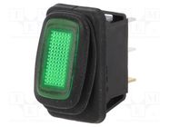 ROCKER; SPST; Pos: 2; ON-OFF; 16A/12VDC; green; IP65; LED; R13-238-DC SCI